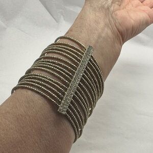 Vintage Gold and Silver Rhinestones Multi-Strand Bangle Bracelet